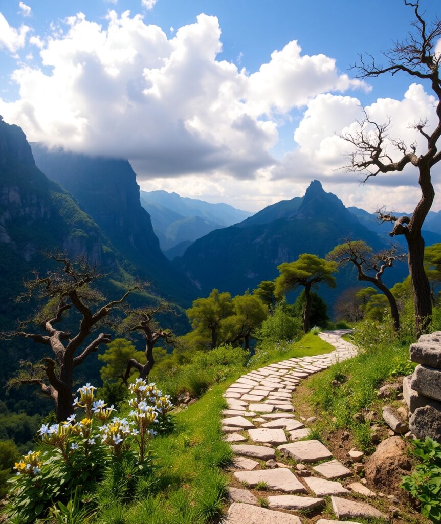 A Scenic Journey Through Lush Green Mountains – free AI stock image