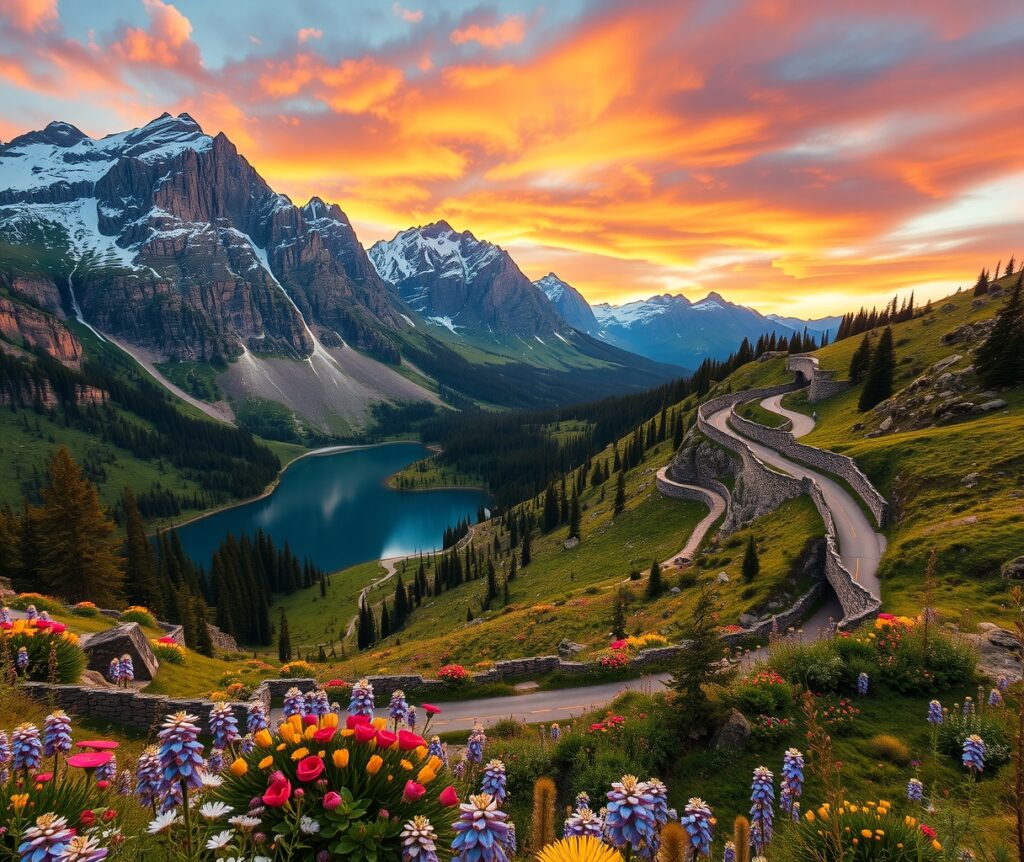 A Scenic Journey Through Majestic Mountains – free AI stock image