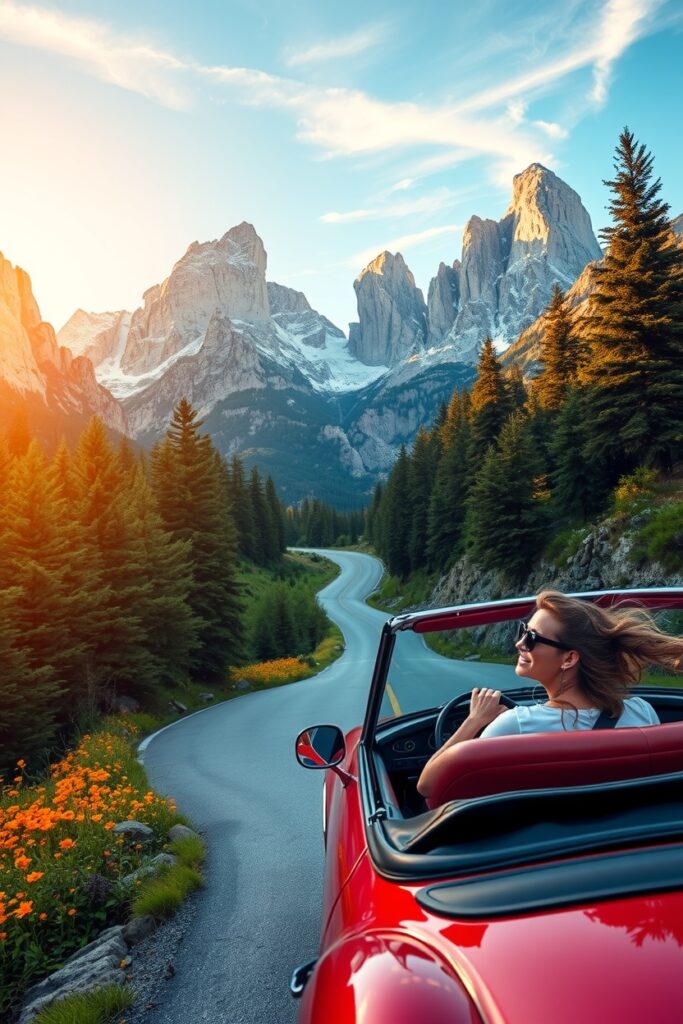 Scenic Mountain Road Trip Adventure – free AI stock image