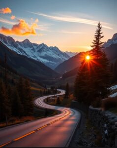 Scenic Mountain Road Trip Adventure – free AI stock image