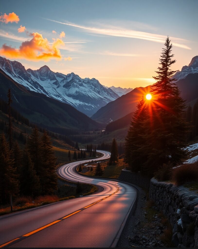 Scenic Mountain Road Trip Adventure – free AI stock image