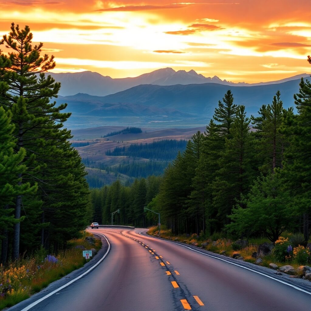 Scenic Road Trip Across Serene Landscapes – free AI stock image