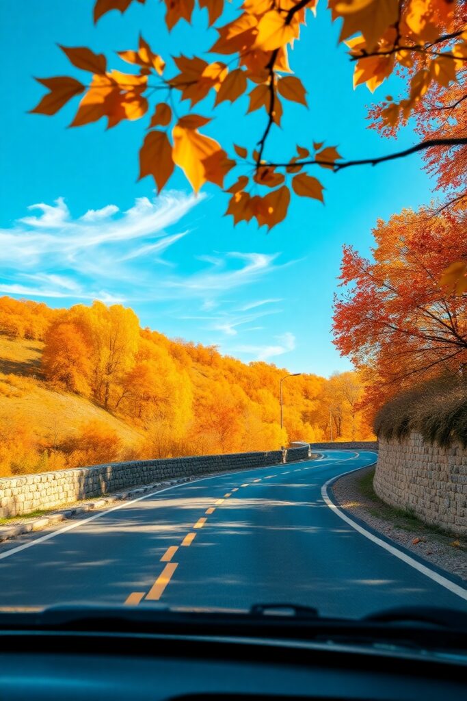 A Scenic Road Trip Through Golden Landscapes – free AI stock image