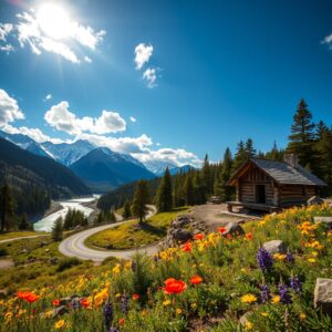 Scenic Road Trip Through Majestic Mountains – free AI stock image
