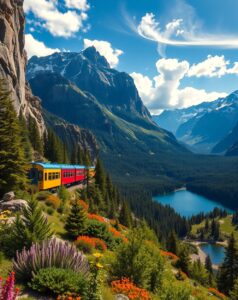 Scenic Train Journey Through Lush Mountains – free AI stock image