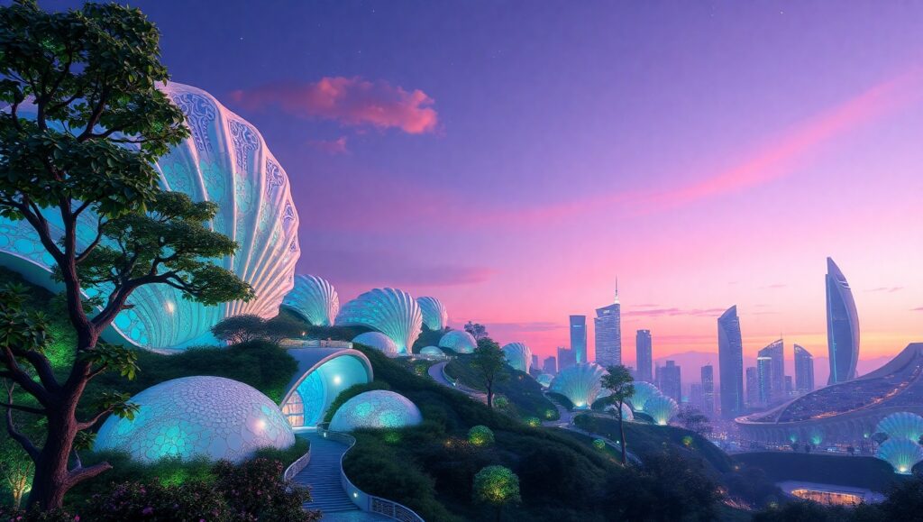Seashell City at Twilight – free AI stock image
