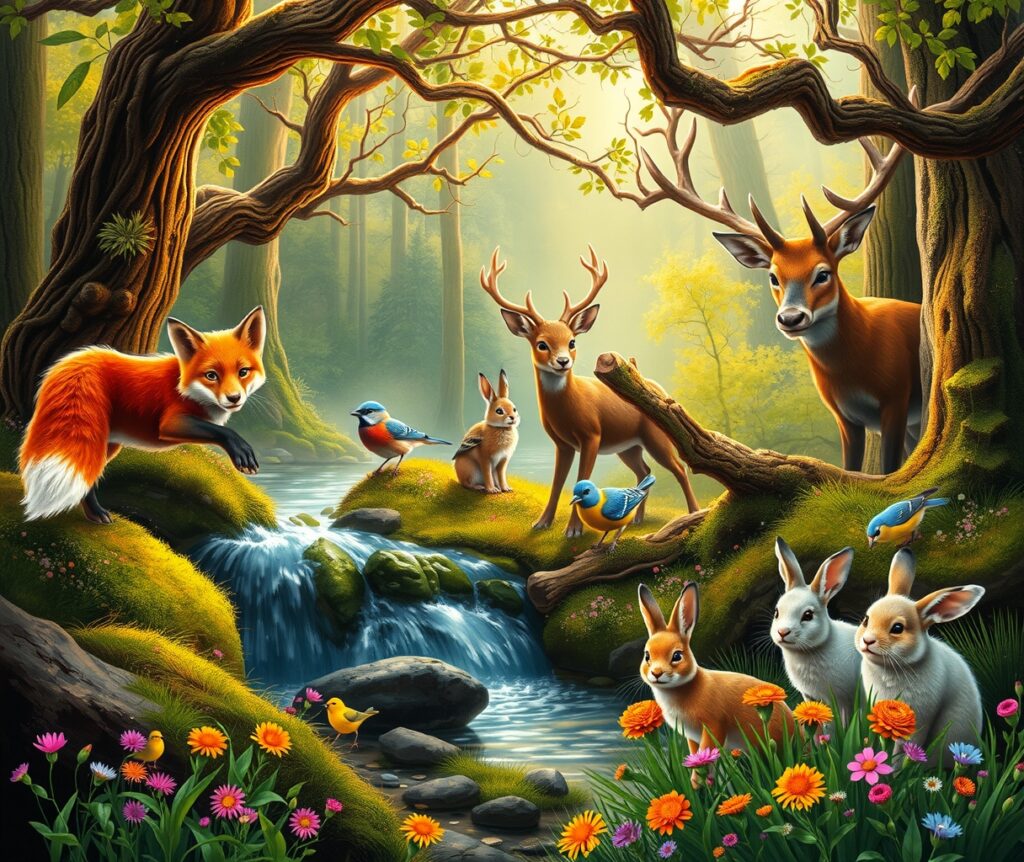 A Serenade of Colorful Forest Animals – free AI stock image