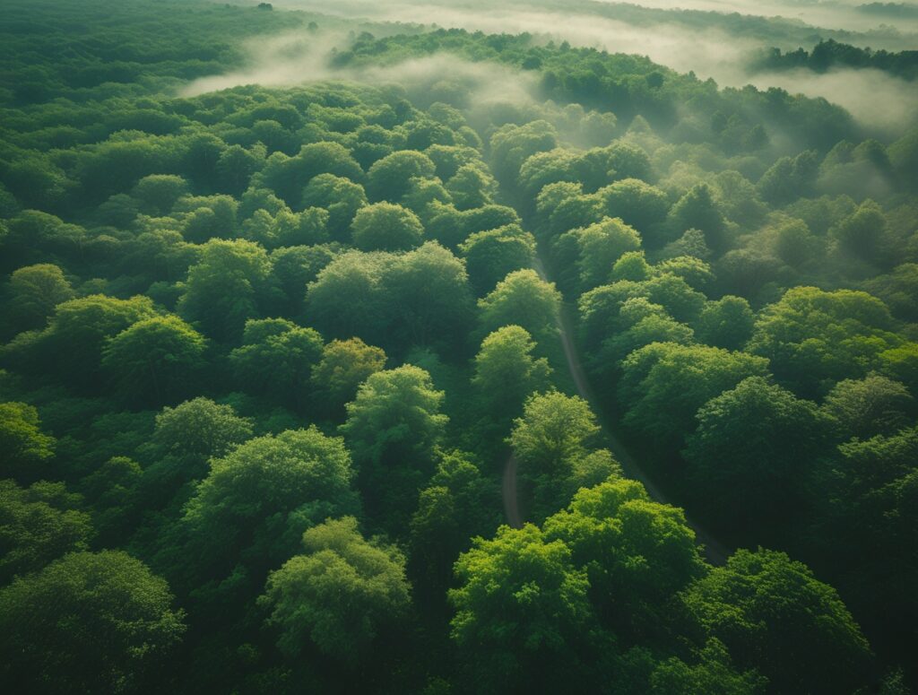 Serene Aerial View of Lush Forest Canopy – free AI stock image
