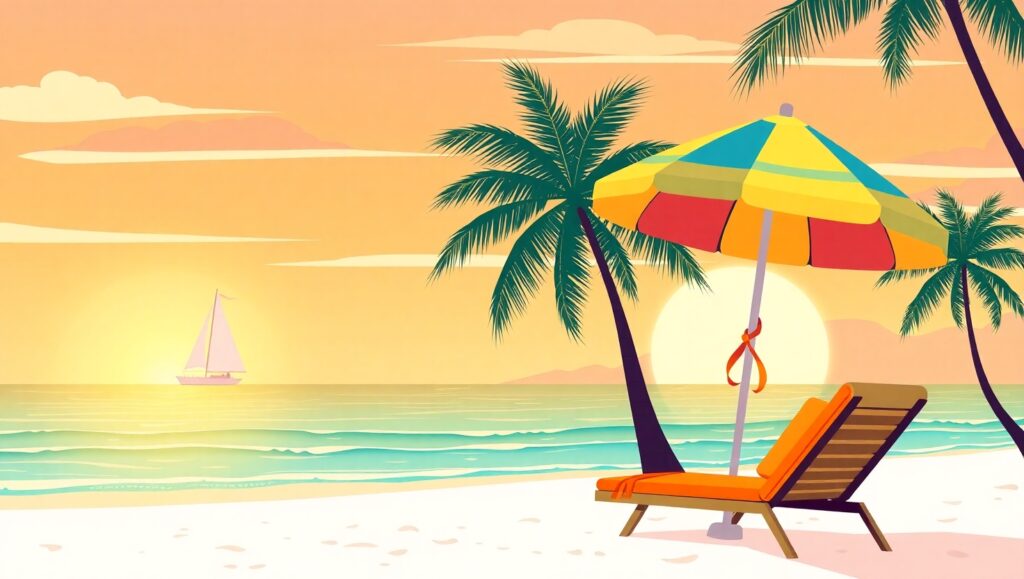 Serene Beach at Sunset – free AI stock image