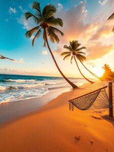Serene Beach Sunset Destination Journey – free AI stock image