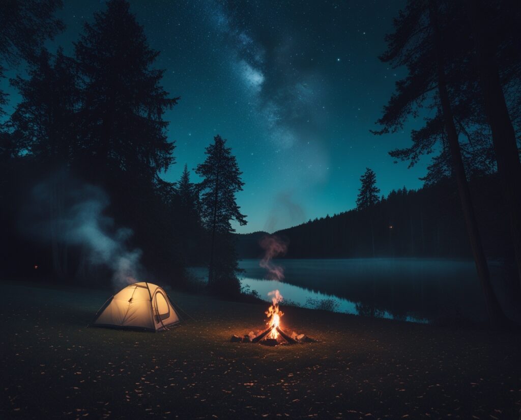 Serene Campsite Under Dappled Moonlight – free AI stock image