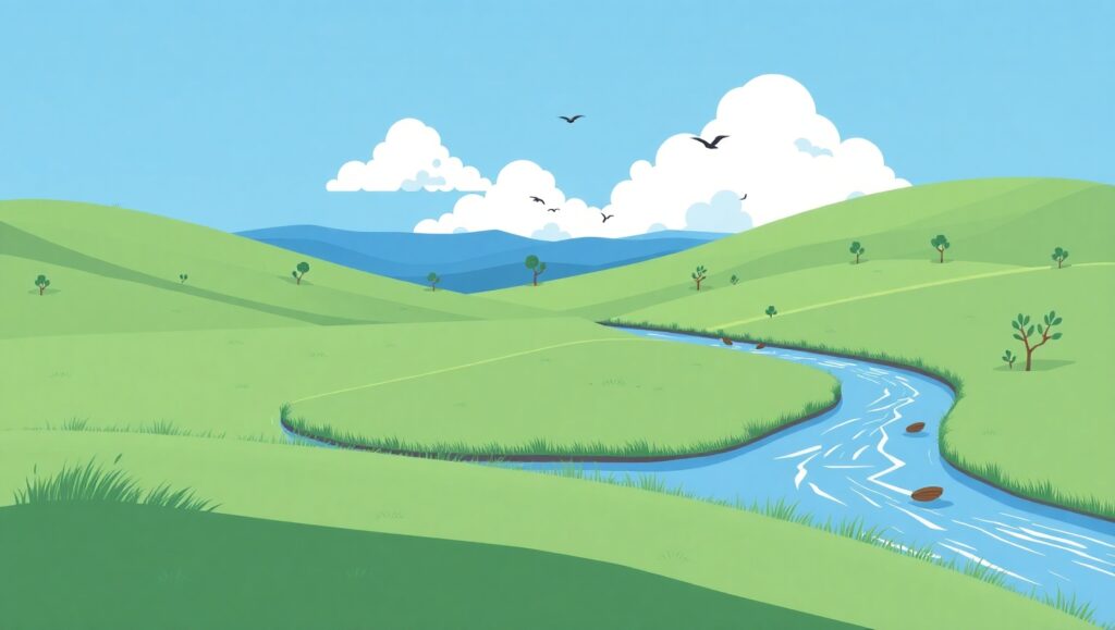 Serene Countryside in Flat Design – free AI stock image