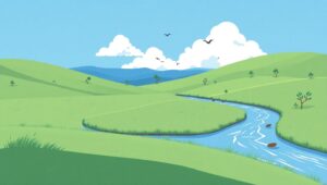 Serene Countryside in Flat Design – free AI stock image
