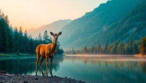 Serene Dawn at the Lake – free AI stock image