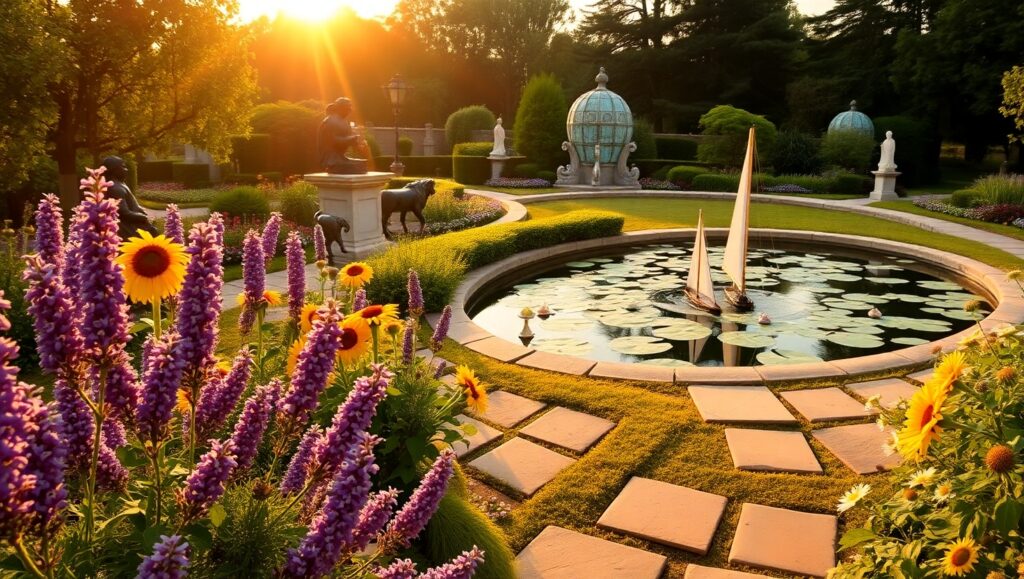 Serene Elegance in Blooming Garden – free AI stock image