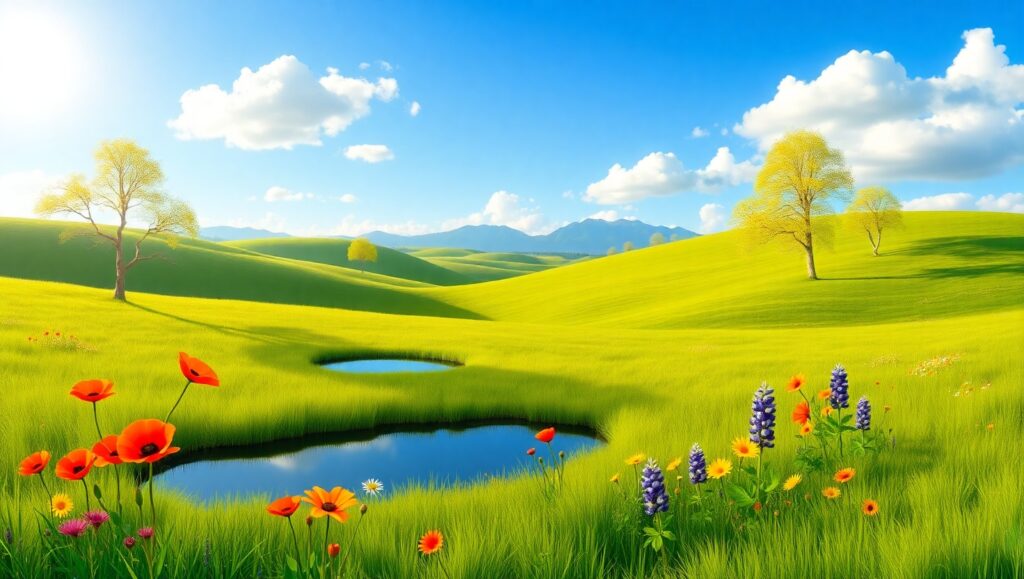 Serene Flat Design Landscape – free AI stock image