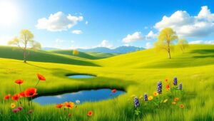 Serene Flat Design Landscape – free AI stock image