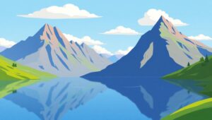 Serene Flat Design Landscape Scene – free AI stock image