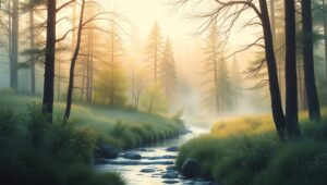 Serene Forest at Dawn – free AI stock image