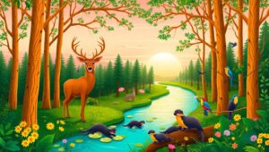 Serene Forest at Sunrise – free AI stock image