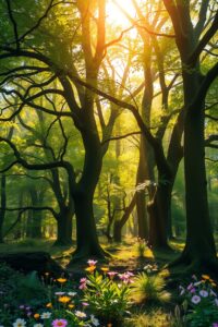 A Serene Forest Background with Soft Light – free AI stock image