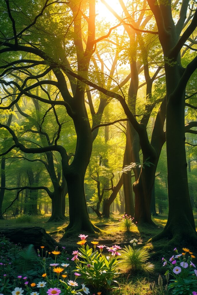 A Serene Forest Background with Soft Light – free AI stock image