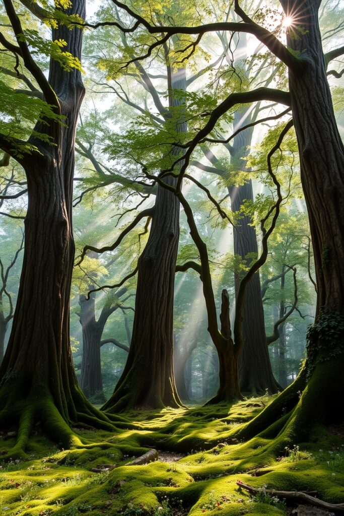 Serene Forest Background with Gentle Light – free AI stock image