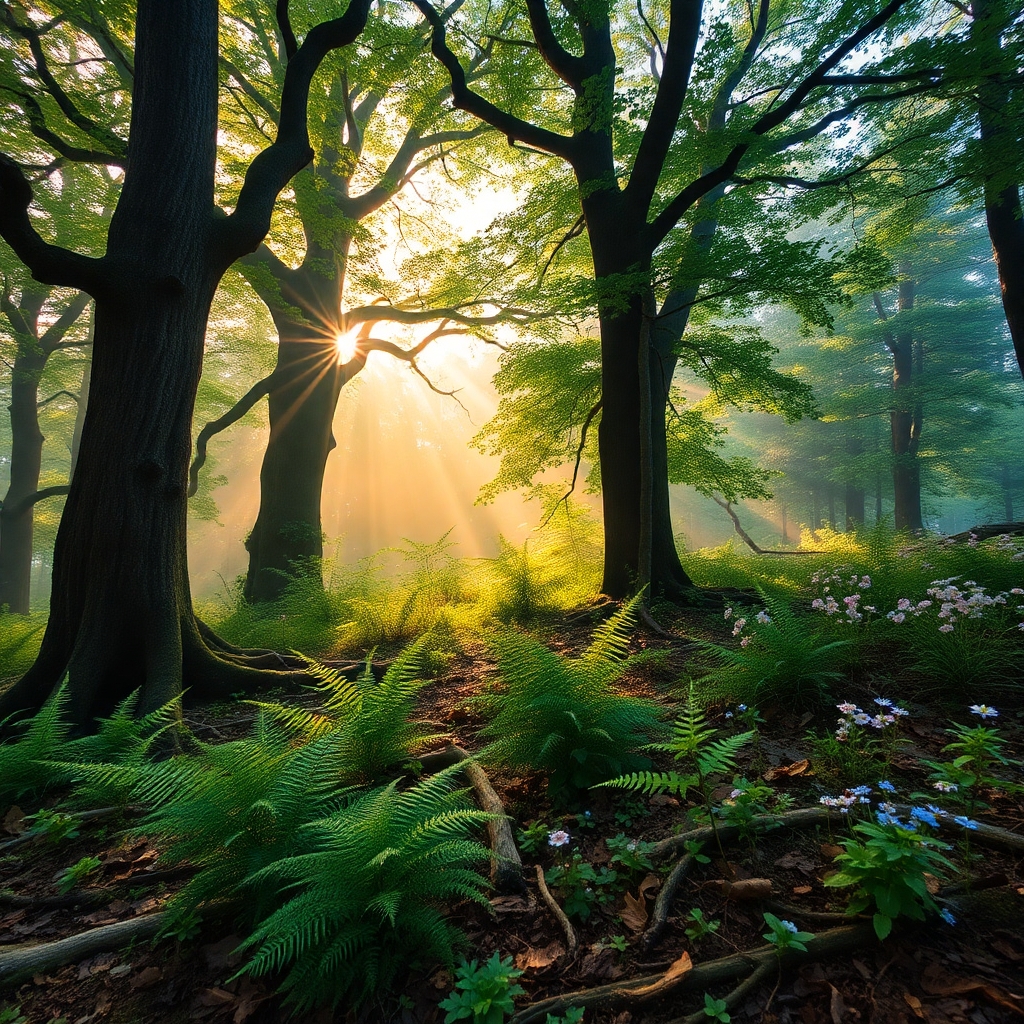 Serene Forest Background with Gentle Mist – free AI stock image