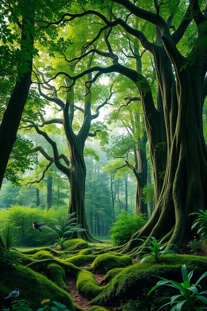 Serene Forest Background with Lush Greenery – free AI stock image