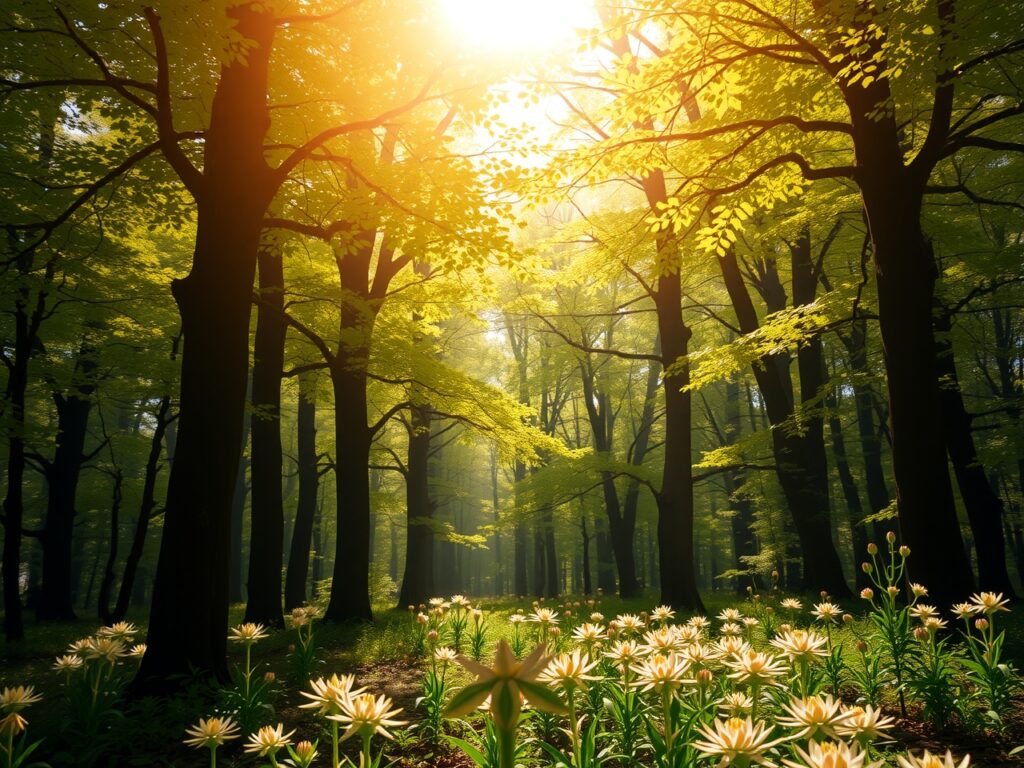 Serene Forest Background with Soft Light – free AI stock image