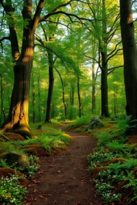 Serene Forest Background with Soft Light – free AI stock image
