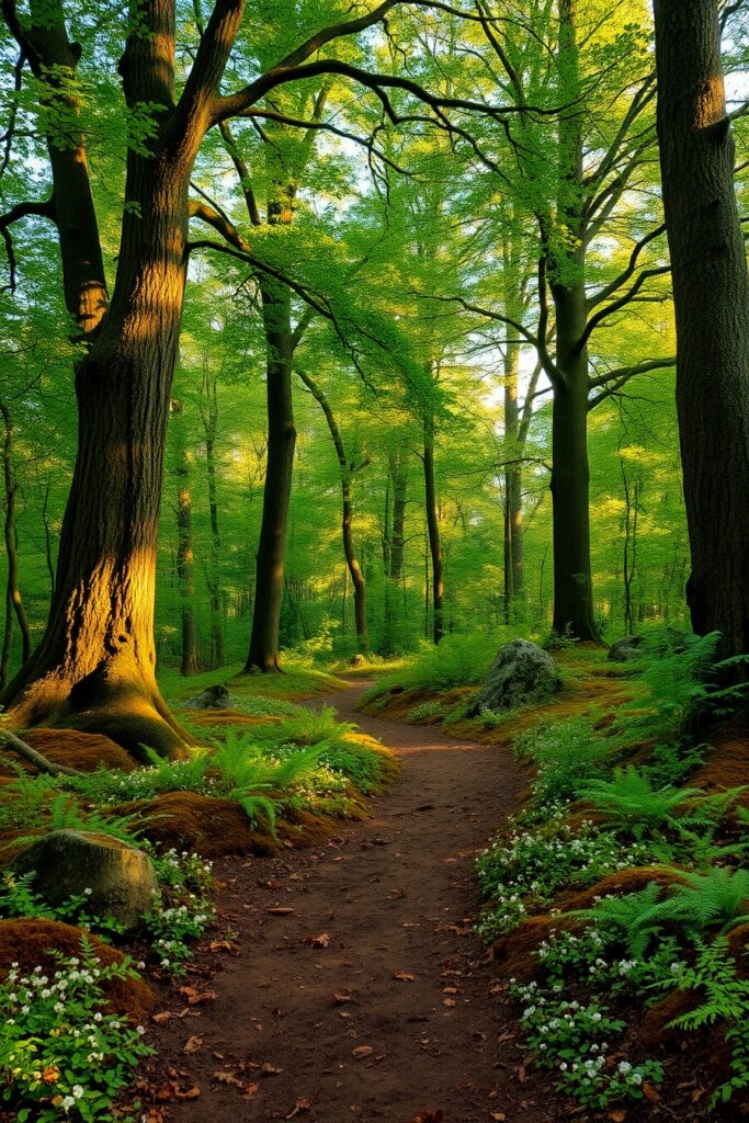 Serene Forest Background with Soft Light – free AI stock image