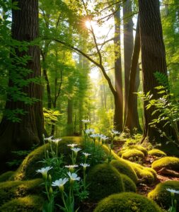 Serene Forest Background with Soft Light – free AI stock image