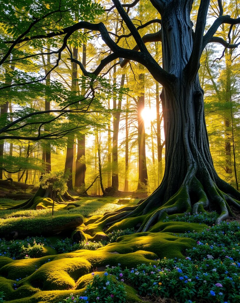 Serene Forest Glade Bathed in Soft Light – free AI stock image