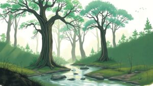 Serene Forest Landscape Sketch – free AI stock image