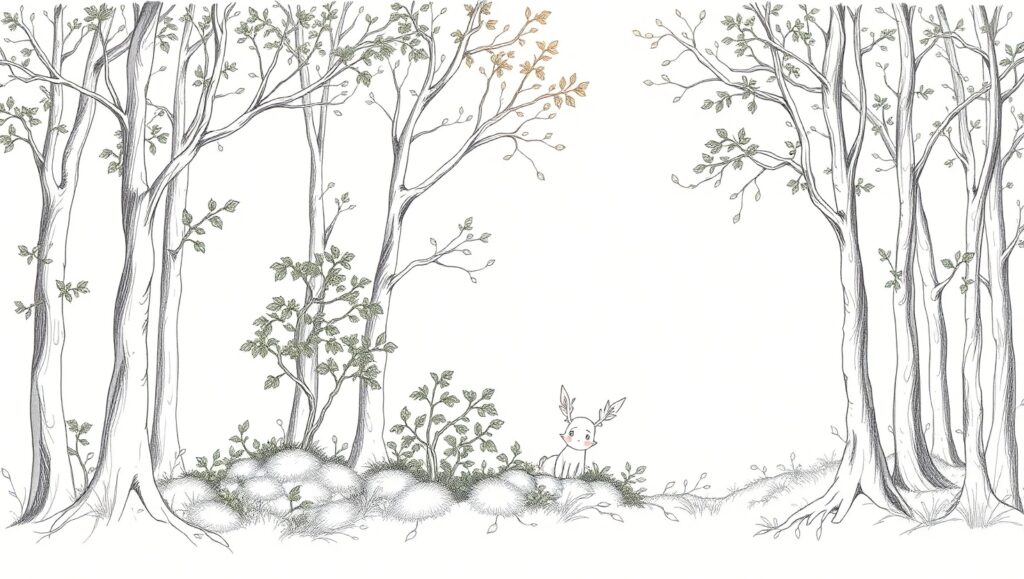 Serene Forest Landscape Sketch x0U – free AI stock image