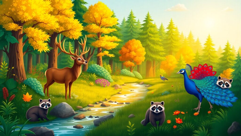Serene Forest Landscape Vector – free AI stock image