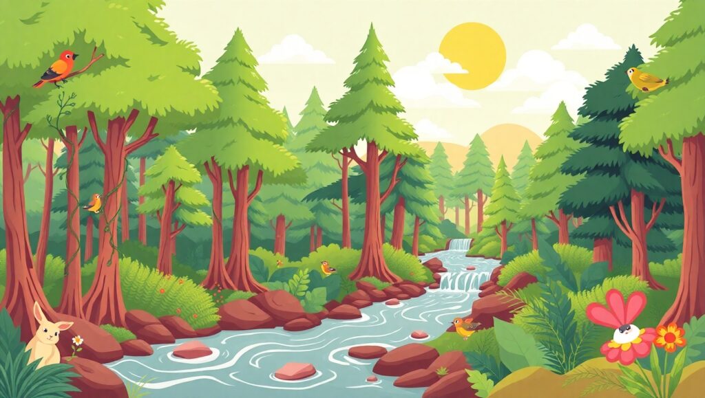 Serene Forest Landscape Vector – free AI stock image