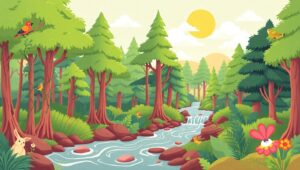 Serene Forest Landscape Vector – free AI stock image