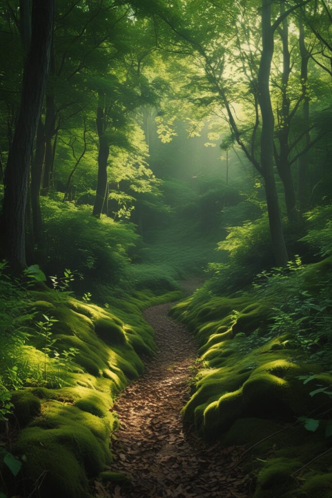 Serene Forest Path for Inner Peace – free AI stock image