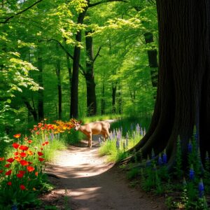 Serene Forest Pathway Under a Canopy – free AI stock image