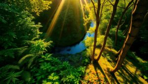 Serene Forest River Overhead View – free AI stock image