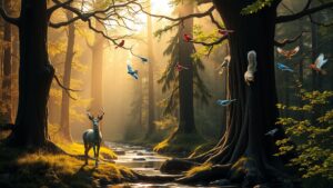 Serene Forest Scene with Majestic Wildlife Image – free AI stock image