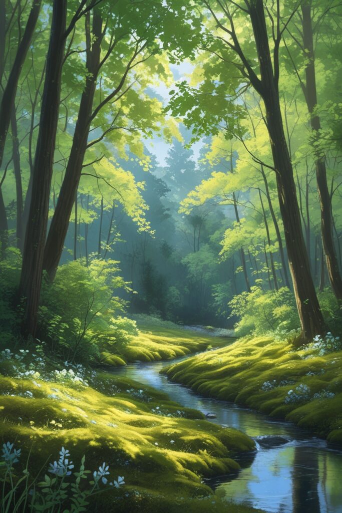 Serene Forest Scene with Tranquil Vibes – free AI stock image