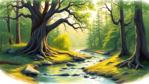 Serene Forest Sketch – free AI stock image