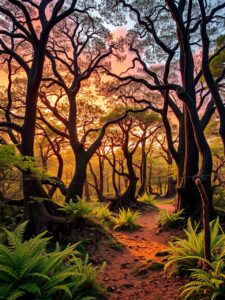 Serene Forest Under a Shimmering Sky – free AI stock image
