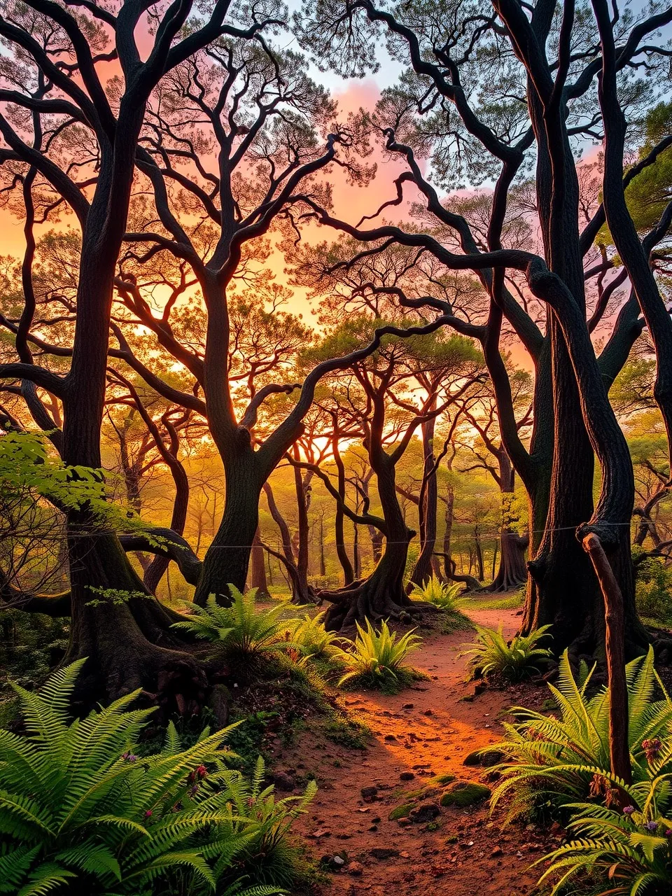 Serene Forest Under a Shimmering Sky
