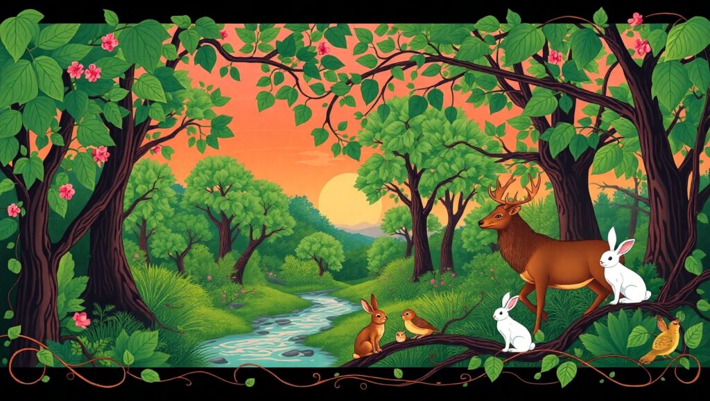 Serene Forest Wildlife Vector Illustration – free AI stock image