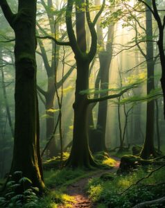 Serene Forest With Morning Fog – free AI stock image
