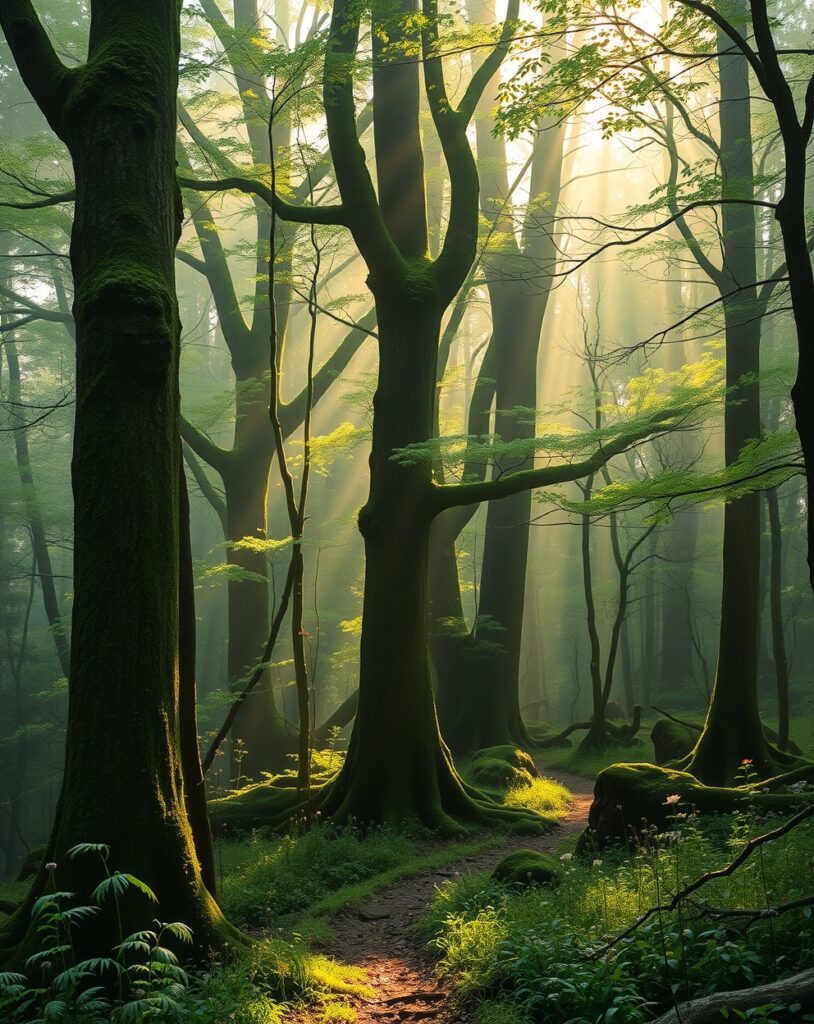 Serene Forest With Morning Fog – free AI stock image